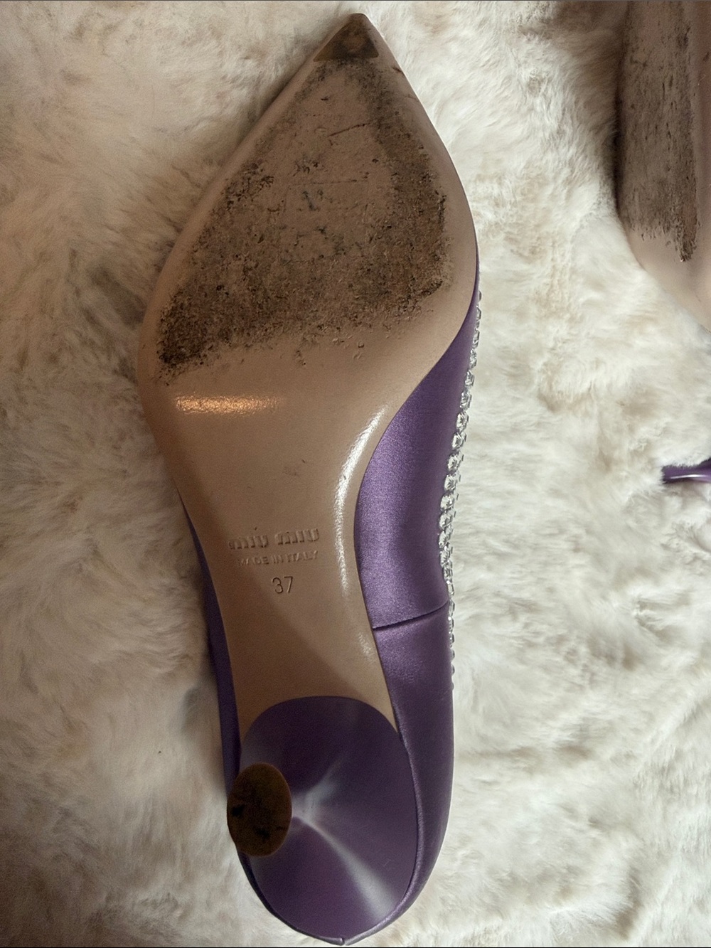 Miu Miu Purple Satin Crystal-Embellished Pointed Pumps - Picture 5 of 6